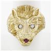 Image 1 : Men's Vintage Heavy 14k Gold .17 ctw Ruby Diamond Eyes Textured 3D Lion Head Rin