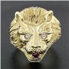 Image 2 : Men's Vintage Heavy 14k Gold .17 ctw Ruby Diamond Eyes Textured 3D Lion Head Rin