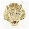 Image 4 : Men's Vintage Heavy 14k Gold .17 ctw Ruby Diamond Eyes Textured 3D Lion Head Rin