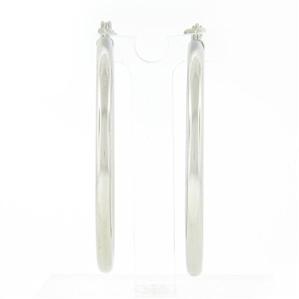 NEW Classic 14K White Gold 1.77  3mm Plain Polished Round Hoop Snap Earrings