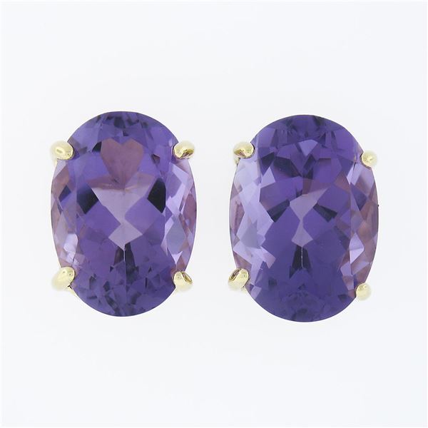 14K Yellow Gold 13.0 ctw Large Oval Prong Set Amethyst Solitaire Stud Earrings