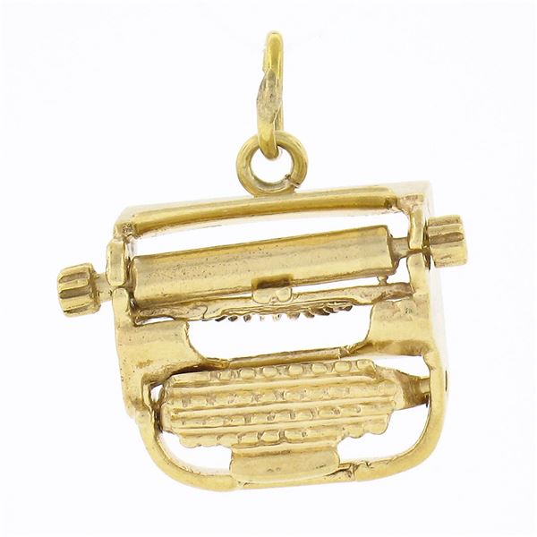 Vintage 14k Yellow Gold Mechanical Detailed Typewriter Collectible Charm Pendant