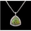 Image 2 : 14KT White Gold 25.72 ctw Opal and Diamond Pendant with Chain