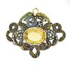 Image 1 : Vintage 14k Gold Oval Citrine Multi Color Enamel Serpent Snake Brooch Pendant