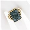 Image 3 : Antique Mens 10K Yellow Gold Rectangular Carved Hematite Intaglio Solitaire Ring