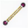 Image 2 : Unique 18k TT Gold Rubellite Tourmaline Diamond Open Circle Work Bar Pin Brooch