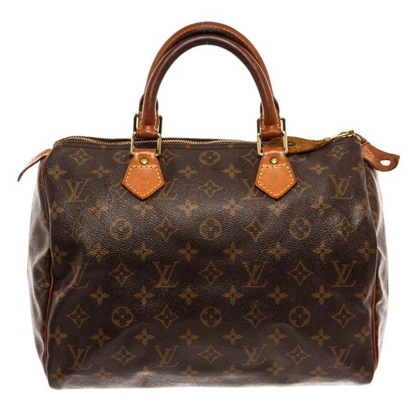 Louis Vuitton Brown Monogram Canvas Leather Speedy 30 Satchel Bag