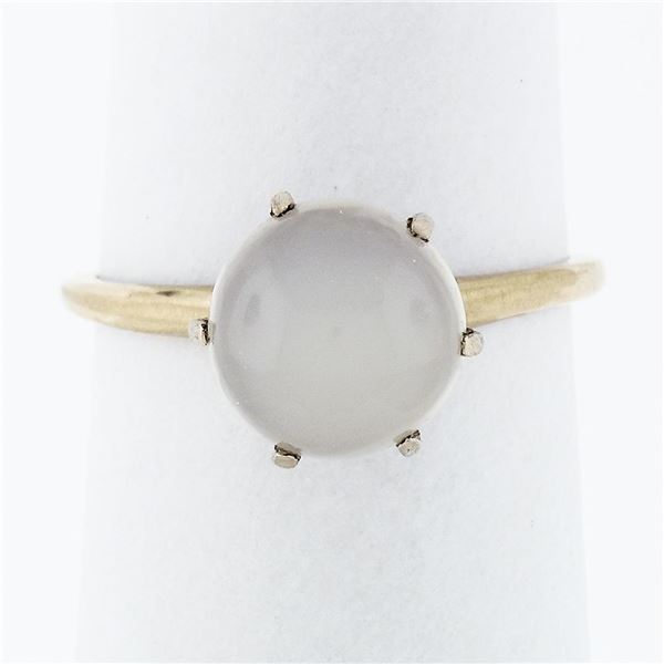 Antique Victorian 14k Gold 8.3mm Round Cabochon Moonstone 6-Prong Solitaire Ring