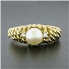 Image 2 : 14K Gold Cultured Pearl Solitaire w/ Diamond Open Twisted Wire Work Domed Ring