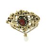 Image 4 : Vintage 14k Gold 4 ctw Round Oval Garnet Open Work Pearl Dangle Pin Brooch Penda