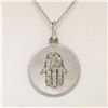 Image 1 : 14K White Gold.18 ctw Diamond Hand of Fatima Hamsa Hand Disk Pendant w/16" Chain