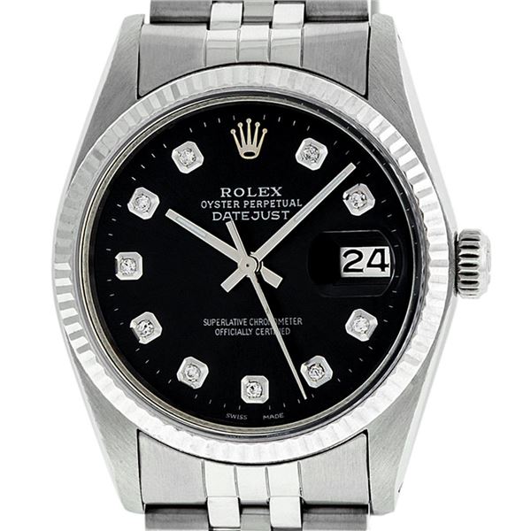 Rolex 36MM Stainless Steel Black Diamond 36MM Datejust Wristwatch