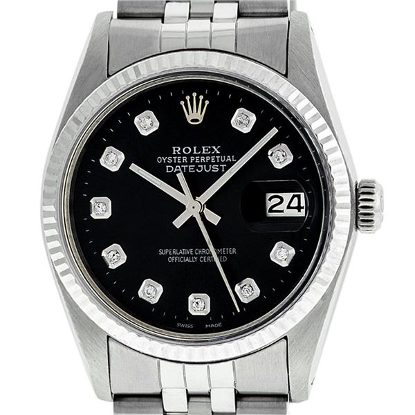 Rolex 36MM Stainless Steel Black Diamond 36MM Datejust Wristwatch