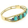 Image 3 : Vintage 14K Yellow Gold Sapphire & Turquoise Twisted Wire Open Bangle Bracelet