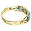 Image 8 : Vintage 14K Yellow Gold Sapphire & Turquoise Twisted Wire Open Bangle Bracelet