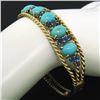 Image 9 : Vintage 14K Yellow Gold Sapphire & Turquoise Twisted Wire Open Bangle Bracelet