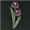 Image 2 : Vintage 18k Black Gold Large Tsavorite Garnet Ruby Diamond Calla Lily Brooch Pin