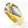 Image 9 : 18K Yellow Gold .33 ctw Diamond Mosaic Inlaid Mother of Pearl Domed Wide Band Ri