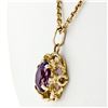 Image 3 : Vintage 14K Yellow Gold 1.75 ctw Oval Amethyst w/ Open Twisted Wire Frame Pendan