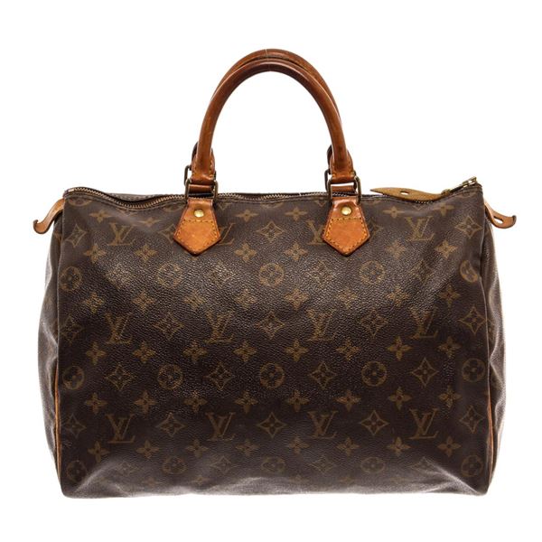 Louis Vuitton Brown Monogram Canvas Leather Speedy 35 Satchel Bag