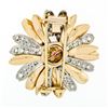 Image 3 : Vintage 14k Two Tone Gold Ruby Cluster & Diamond Layered Daisy Flower Brooch Pin