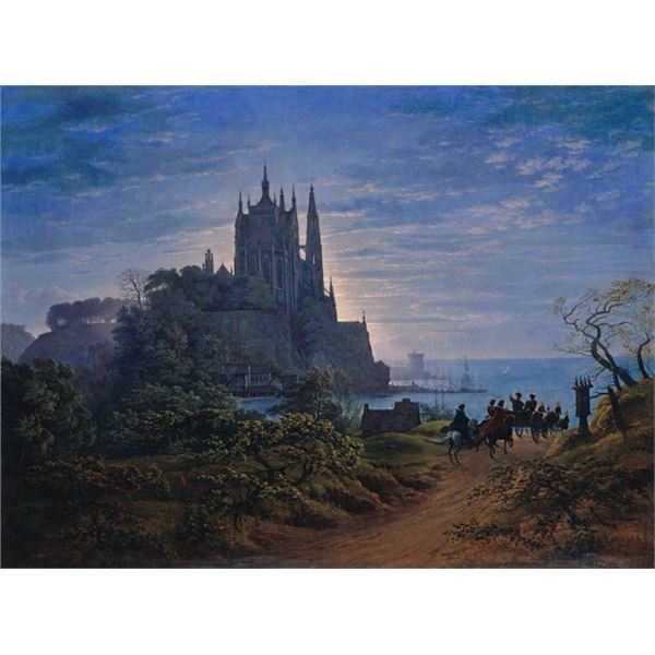 Karl Friedrich Schinkel- Gothic Church on a Rock by the Sea