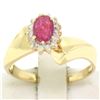 Image 1 : 14K Yellow Gold Offset .94 ctw Oval Ruby & Round Diamond Halo Cluster Bypass Rin