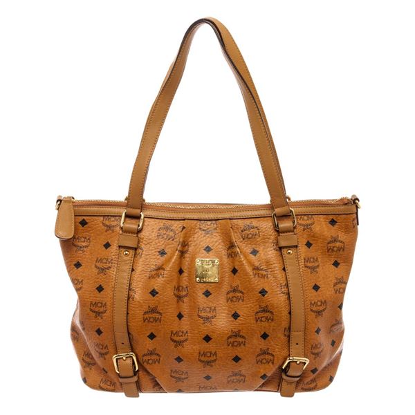 MCM Brown Visetos Essentials Shopper Tote Bag