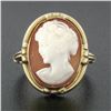 Image 2 : Vintage 14k Gold Milgrain Bezel Set Oval Carved Shell Cameo W/ Open Frame Ring