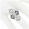 Image 3 : Antique Art Deco 18k Gold 1.13 ctw European Diamond Sapphire Etched Dinner Ring