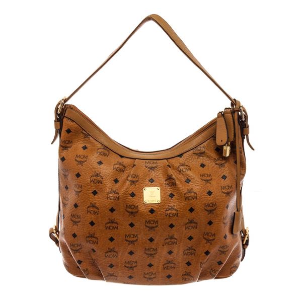 MCM Brown Canvas Leather Hobo Bag