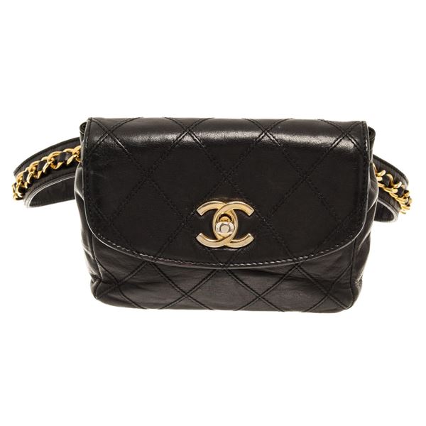 Chanel Black Quilted Leather Waist Clutch Bag