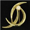 Image 1 : German Solid 14k Yellow Gold 5.9mm Round Cultured Pearl Textured Bird Brooch Pin