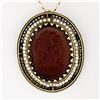 Image 2 : Vintage 14k Yellow Gold Carved Cameo w/ Seed Pearl Frame Halo Pendant Necklace