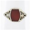 Image 1 : Antique 14k White Gold Bezel Custom Carnelian Solitaire Filigree Open Work Ring