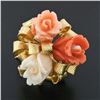 Image 2 : Vintage 14K Yellow Gold Carved Coral Rose Flower Bouquet Ribbon Cocktail Ring