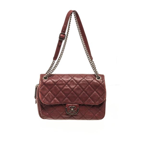 Chanel Burgundy Lambskin Chain Flap Shoulder Bag