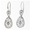 Image 3 : 14K White Gold 0.10 ctw Round Diamond Milgrain Open Lace Teardrop Dangle Earring