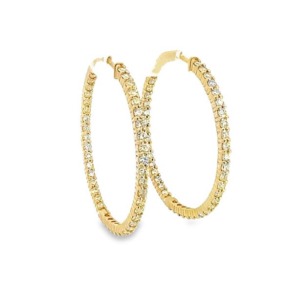 2.50 ctw Diamond Hoop Earrings - 14KT Yellow Gold