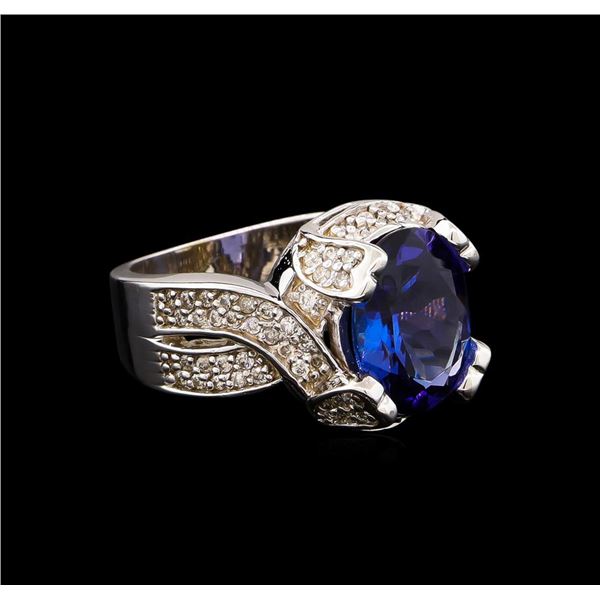 4.20 ctw Tanzanite and Diamond Ring - 14KT White Gold