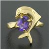 Image 2 : 14k Yellow Gold Dolphin Jumping Over 0.90 ctw Oval Prong Amethyst Solitaire Ring