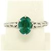 Image 5 : Vintage 14k White Gold 1.38 ctw Prong Set Oval Cut Emerald Filigree Solitaire Ri
