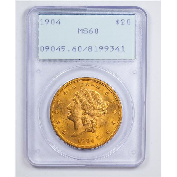 1904 $20 Double Eagle Gold Coin PCGS MS60