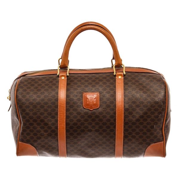 Celine Brown Canvas Leather Macadam Travel Bag