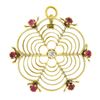 Image 1 : Antique Victorian 14k Gold Diamond Red Stone Spider Web Open Brooch Pin Pendant