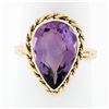 Image 1 : Handmade Vintage 14K Yellow Gold 5.50 ctw Pear Amethyst Ring w/ Twisted Wire Fra