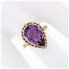 Image 3 : Handmade Vintage 14K Yellow Gold 5.50 ctw Pear Amethyst Ring w/ Twisted Wire Fra