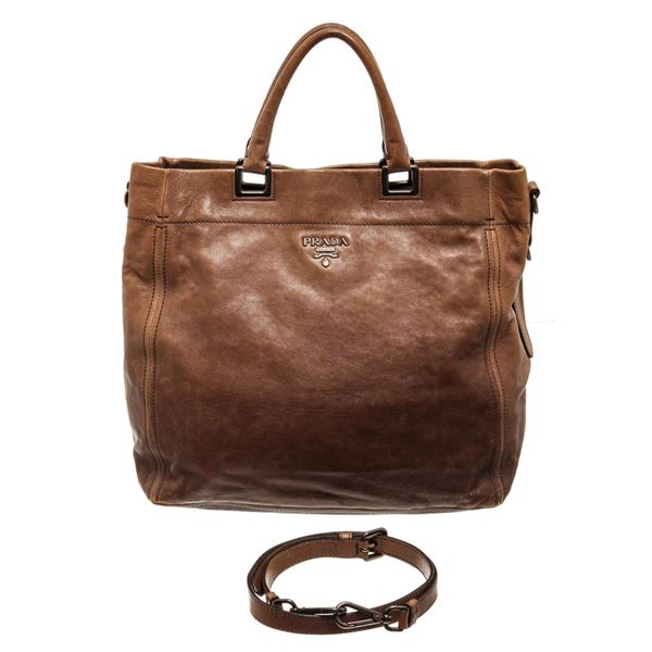 Prada Brown Leather 2 Way Shoulder Bag