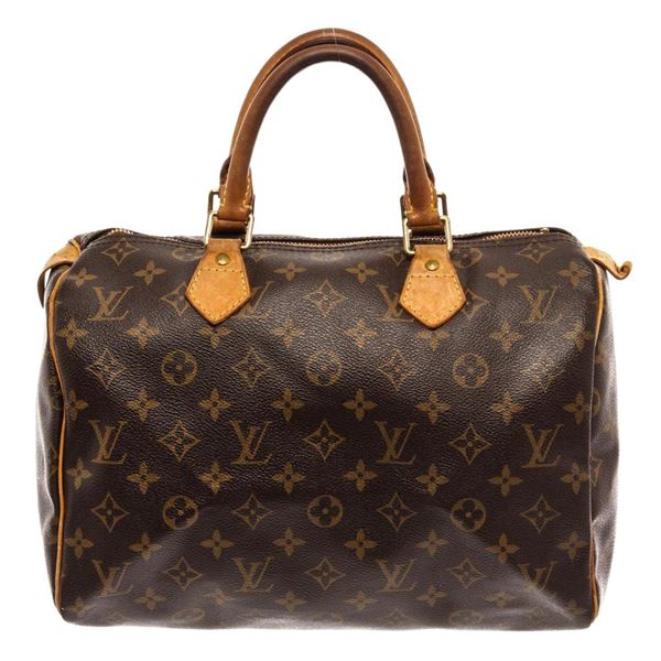 Louis Vuitton Brown Monogram Canvas Leather Speedy 30 Satchel Bag