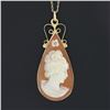 Image 3 : Vintage 14k Gold Tear Drop Bezel Carved Shell Cameo Pendant 16" Curb Link Chain